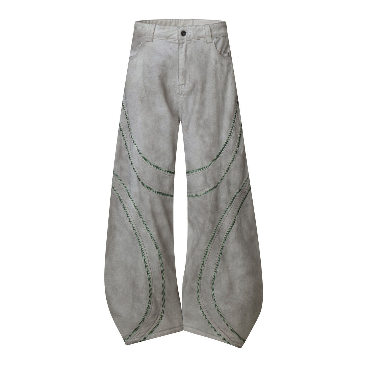 Vintage Distressed Dirty-Wash Deconstructed Curved Jeans
