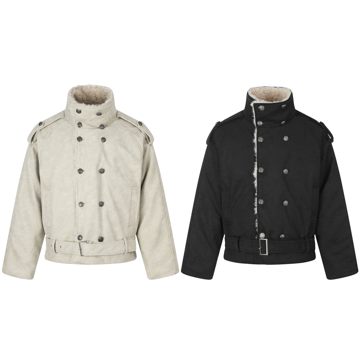 Omirad Faux Fur High Collar Belted Military Jacket