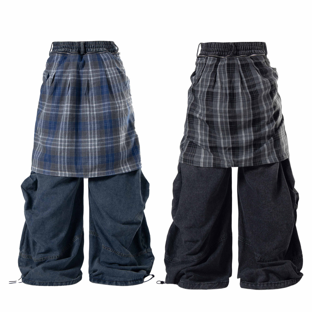 Omirad Layered Plaid Baggy Jeans