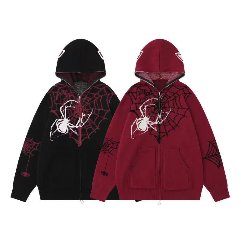 Streetwear Jacquard Spiderweb Cardigan Sweater