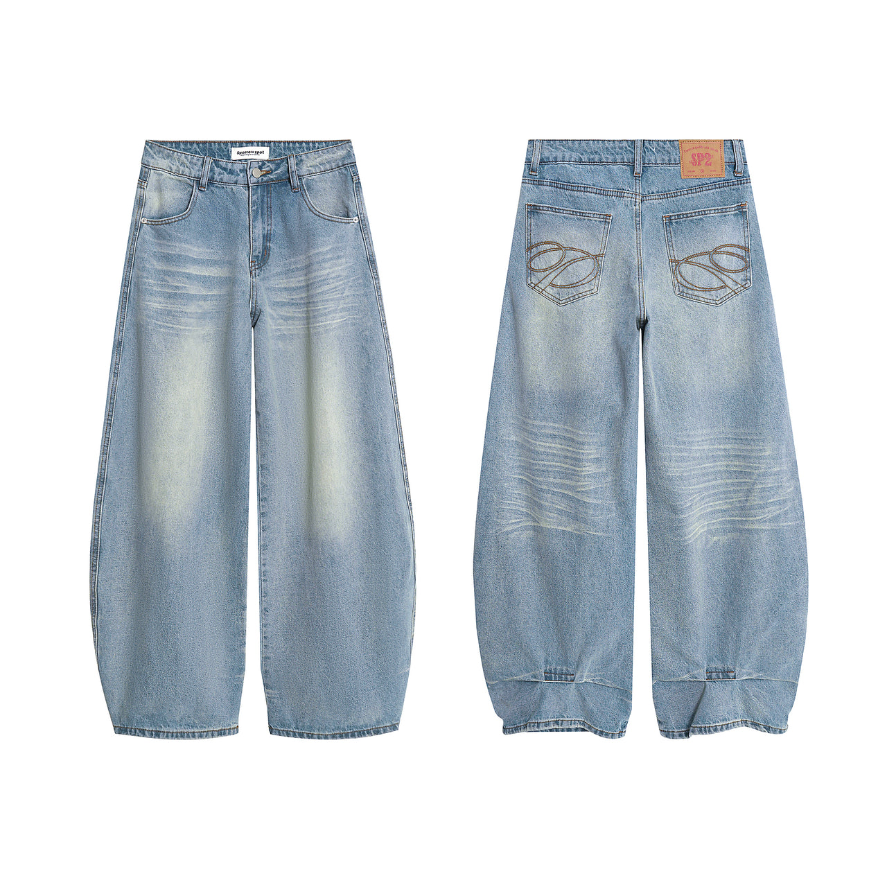 American Streetwear Whisker-Wash Pleated Denim Jeans