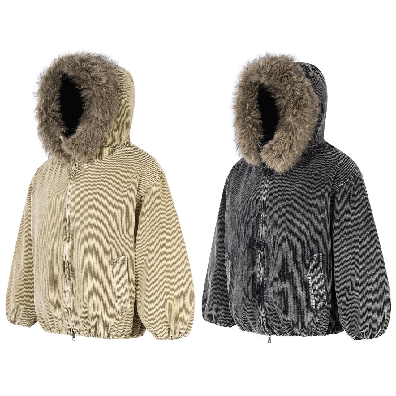 Vintage American Corduroy Fur-Collar Padded Jacket