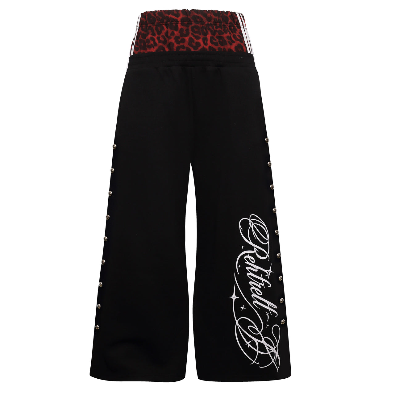 Omirad Leopard Waist Studded Wide-Leg Sweatpants