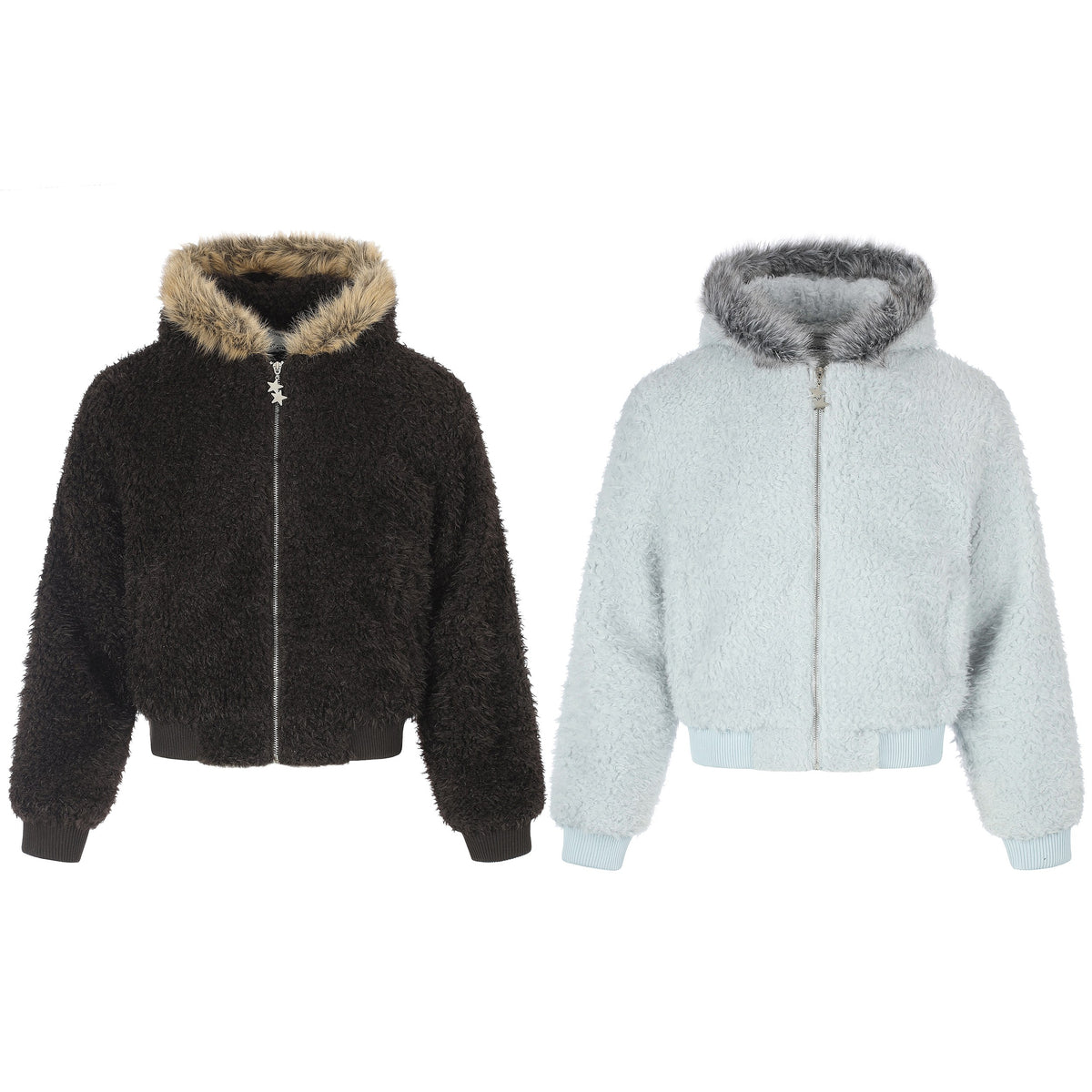 Omirad Faux Fur Trim Fuzzy Zip-Up Jacket