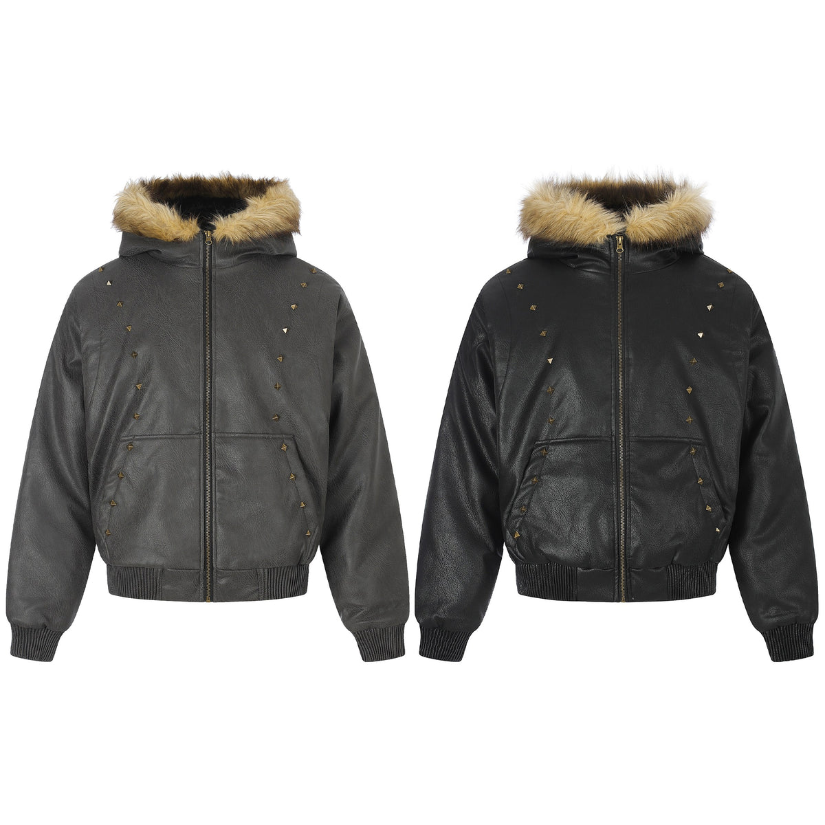 Omirad Faux Fur Hood Studded Bomber Jacket