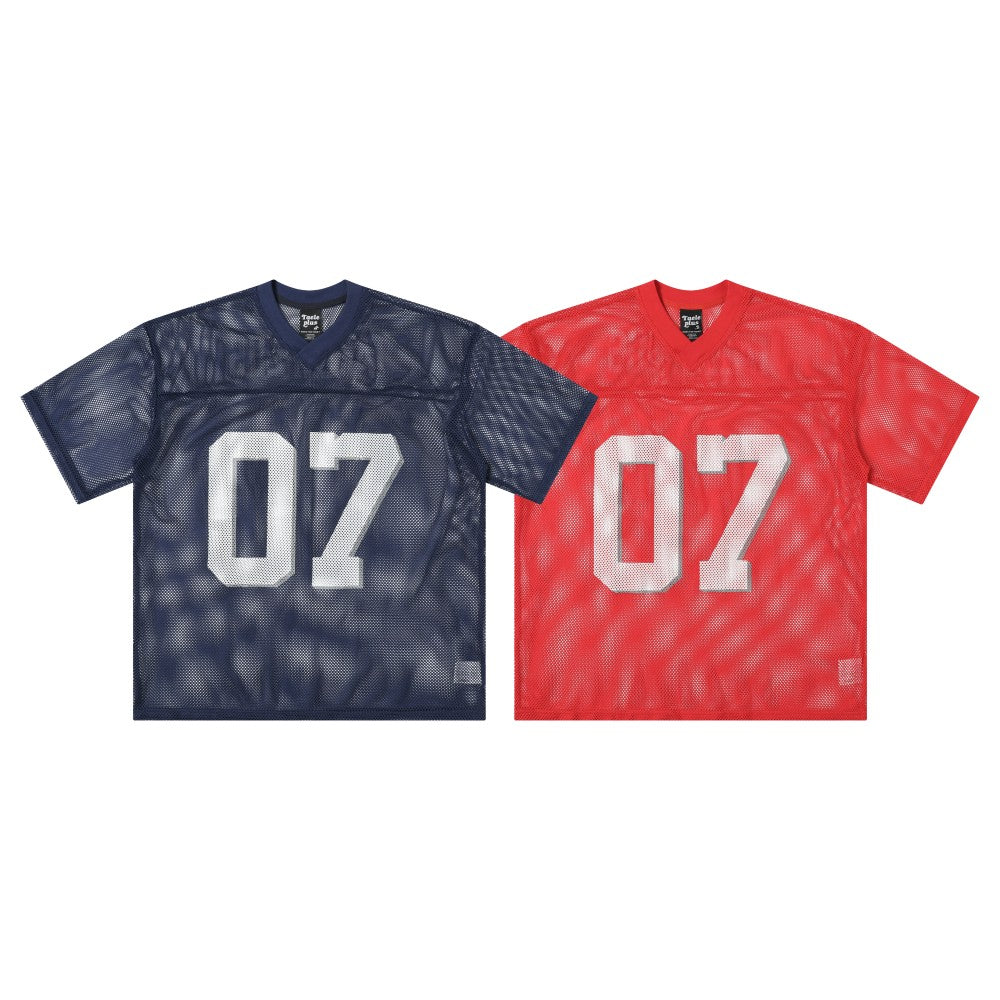 Mesh Digital Print Jersey V-Neck Tee