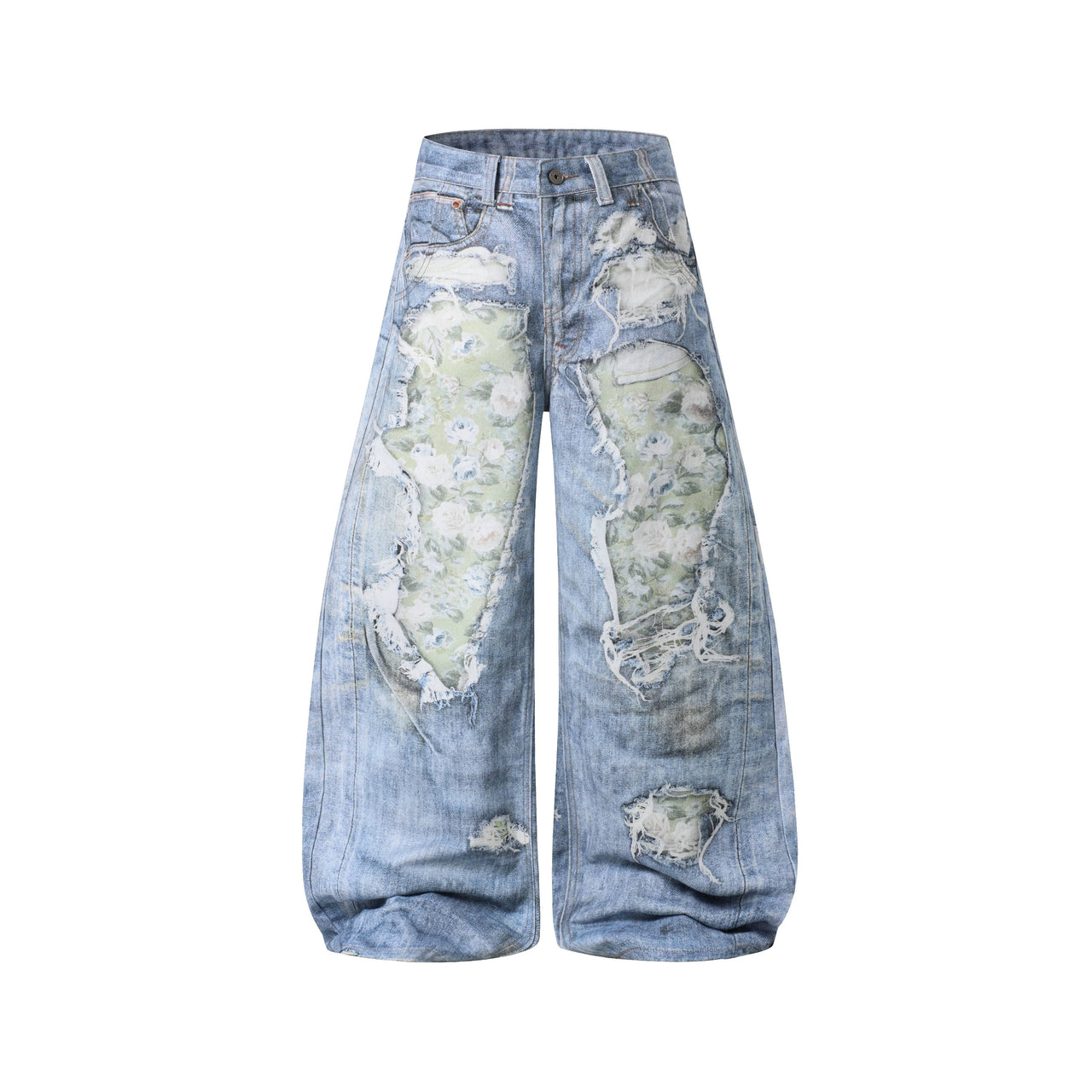Omirad Floral Patchwork Distressed Jeans