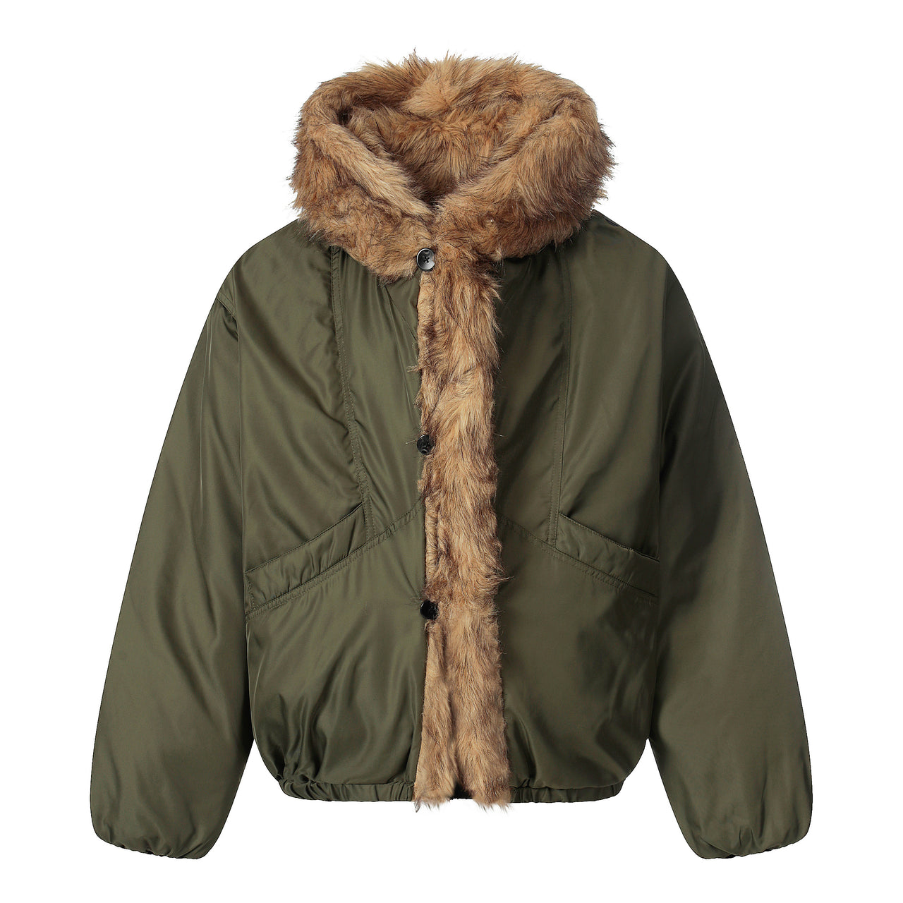 Vintage Streetwise Faux-Fur Collar Fleece-Lined Padded Jacket