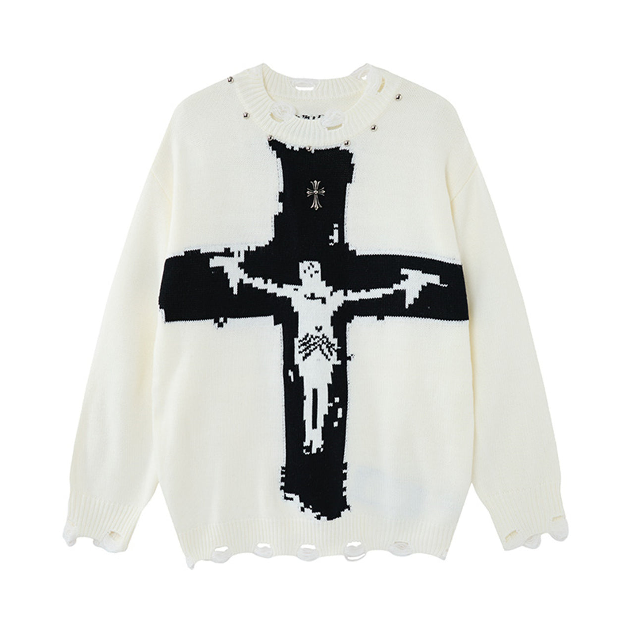 Omirad Distressed Cross Knit Sweater