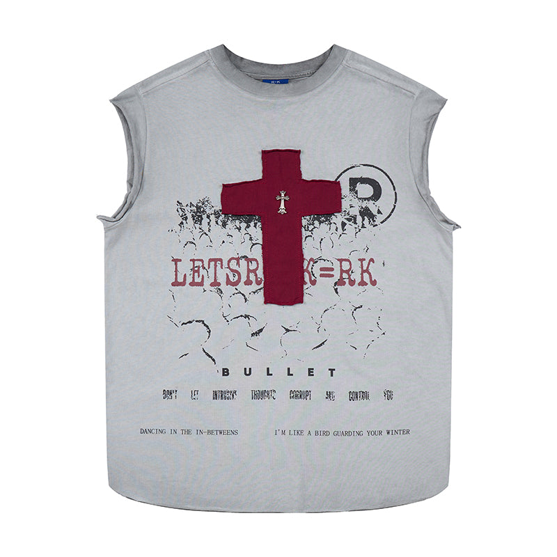 Omirad Distressed Cross Sleeveless T-Shirt