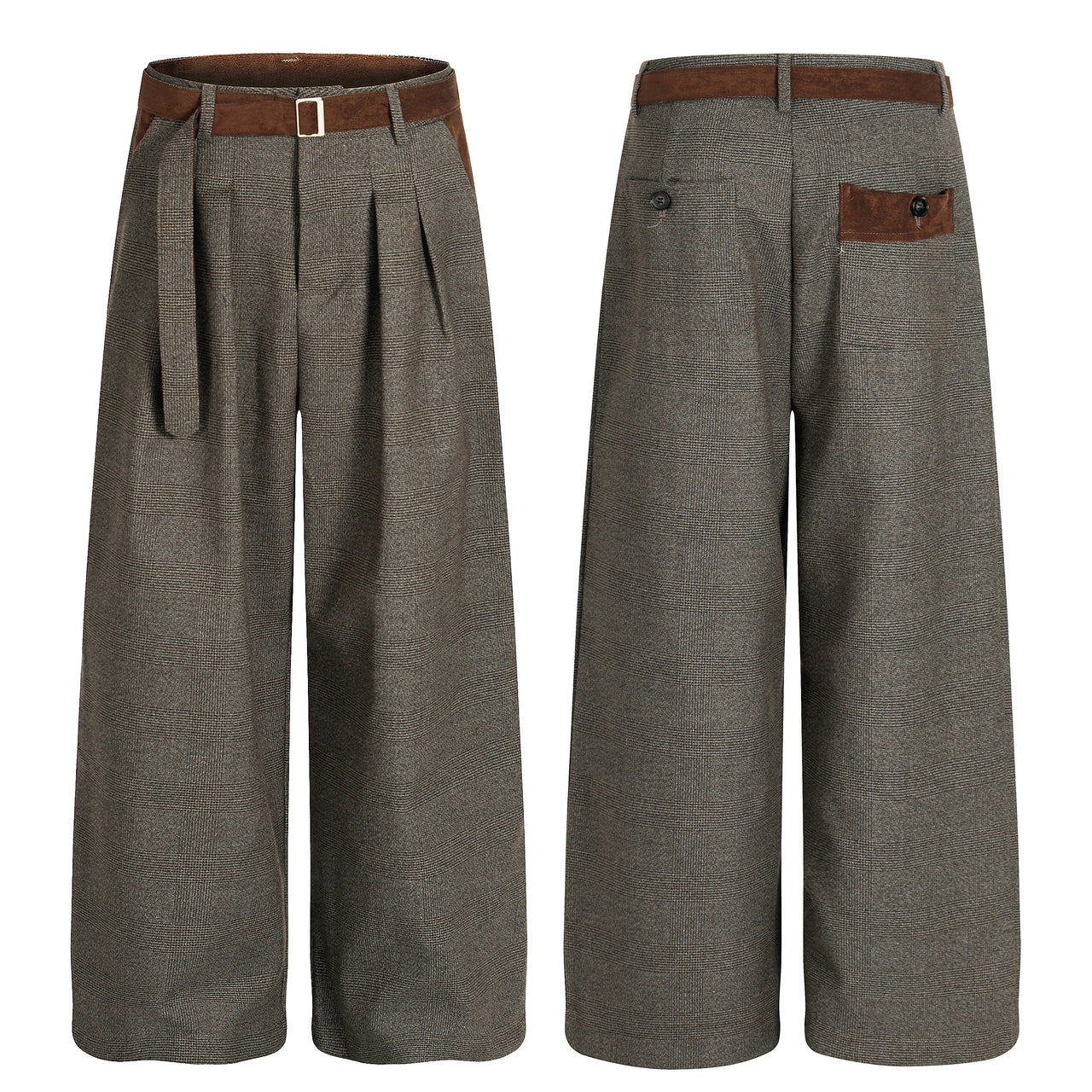 Old Money Houndstooth Patchwork Pleated Pants