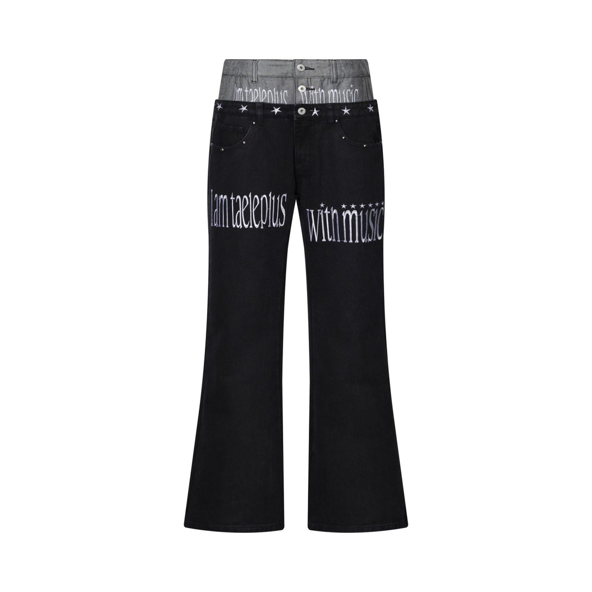 Omirad Double-Waist Embroidered Flared Jeans