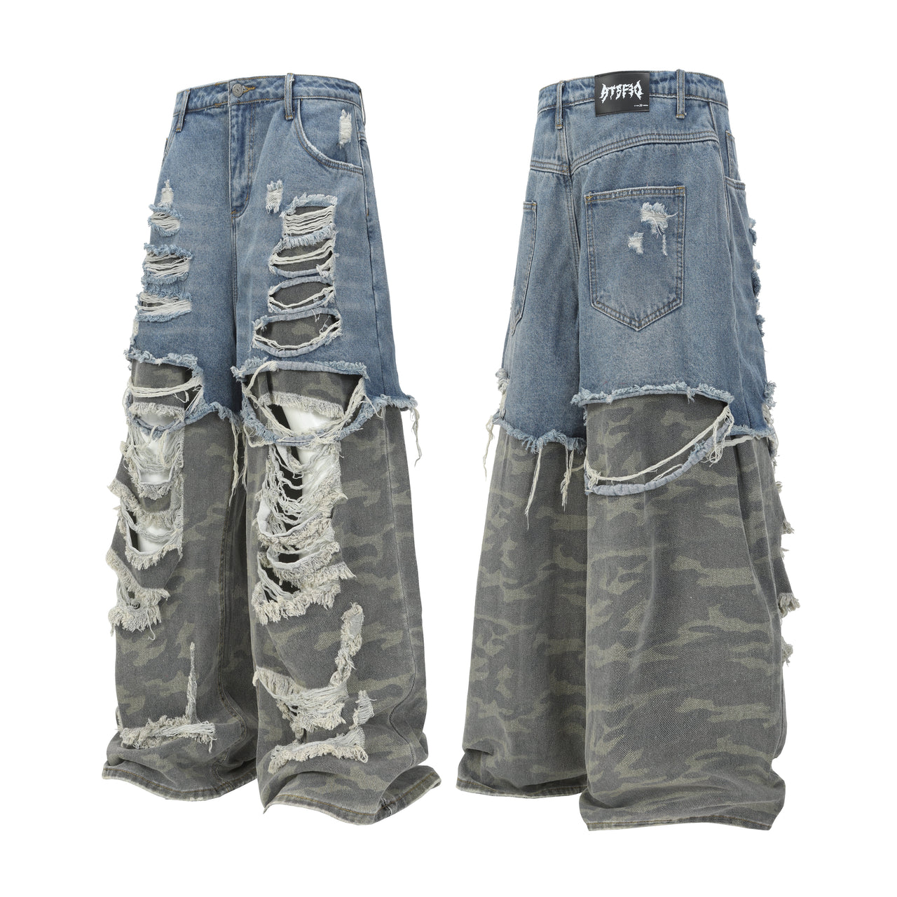 American Streetwear Camouflage Distressed Jeans