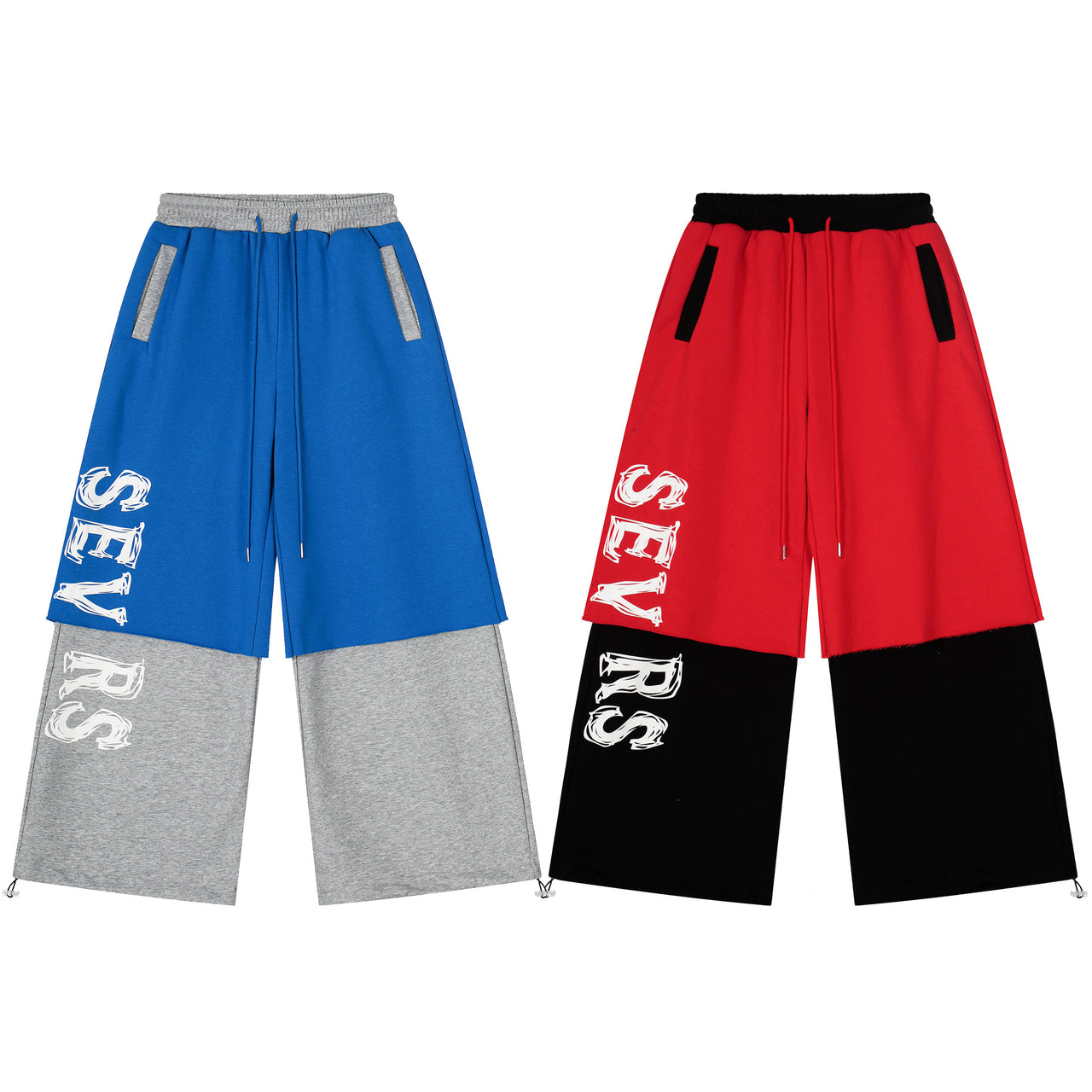 American Streetwear Faux Two-Piece Casual Pants