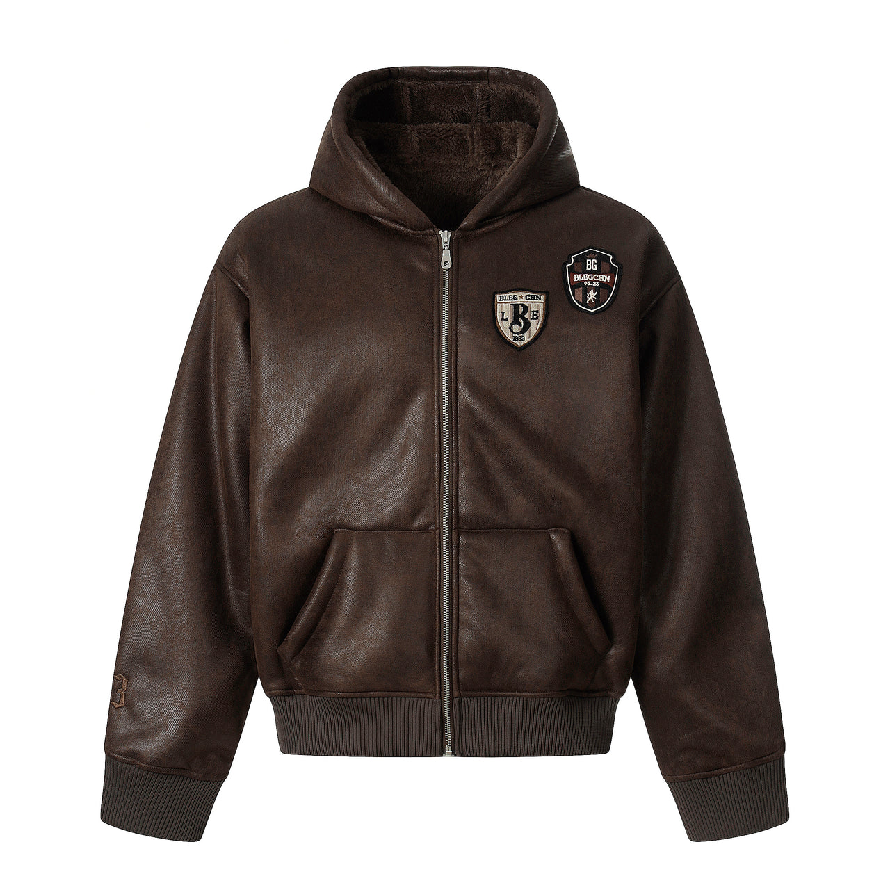 Vintage Hooded Shearling-Lined Leather Bomber Jacket