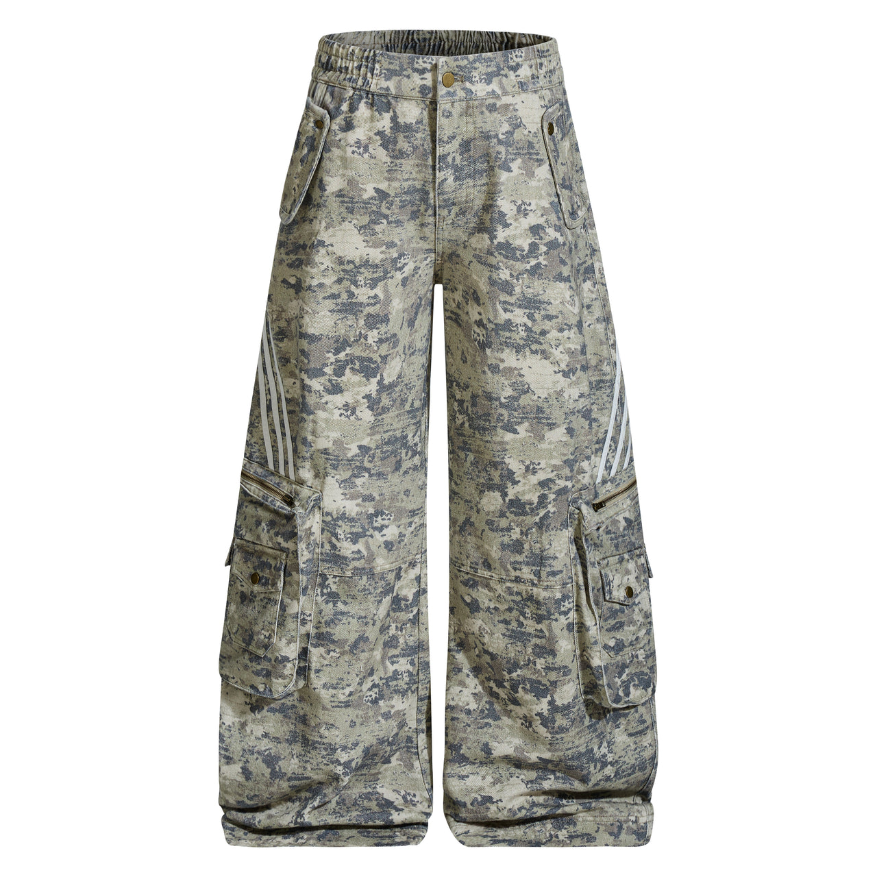Vintage Washed Heavy-Duty Camo Cargo Jeans