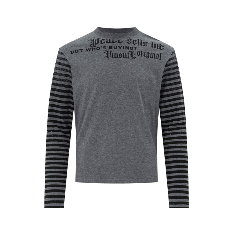 Omirad Striped Sleeve Gothic Graphic Long Sleeve Tee