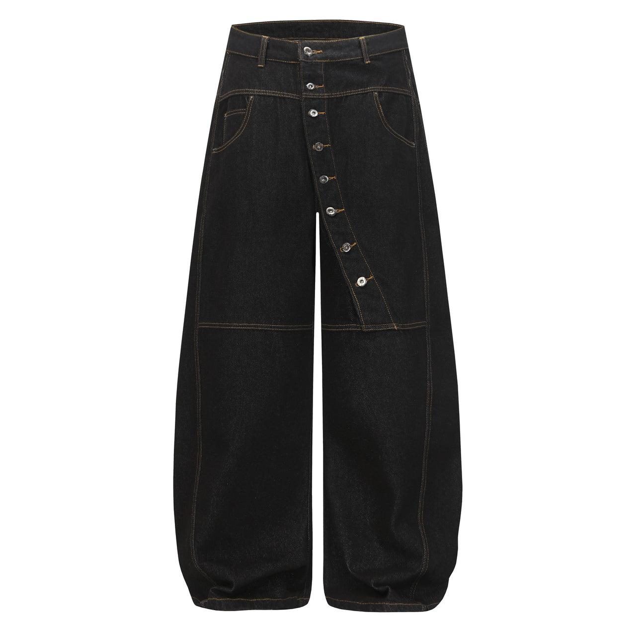 Omirad Asymmetric Button Wide-Leg Denim Pants