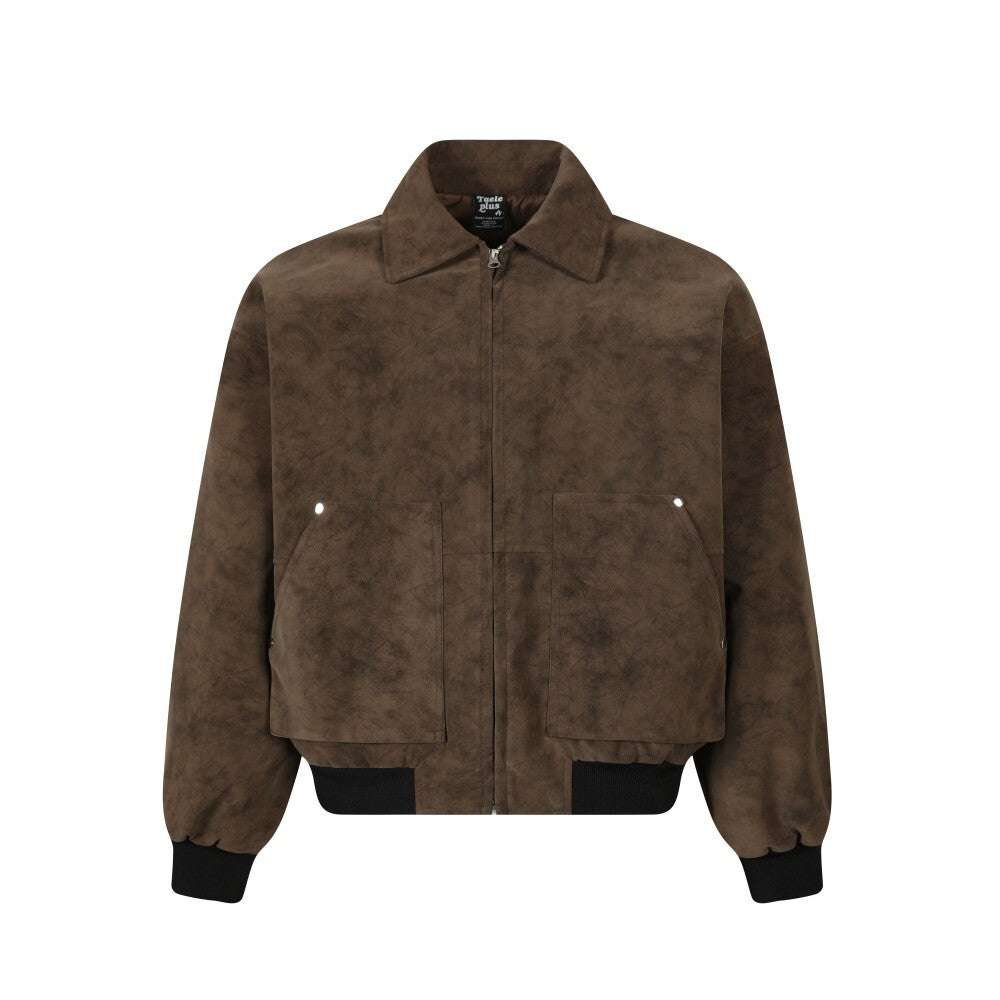 Retro American Marble-Pattern Quilted Leather Jacket