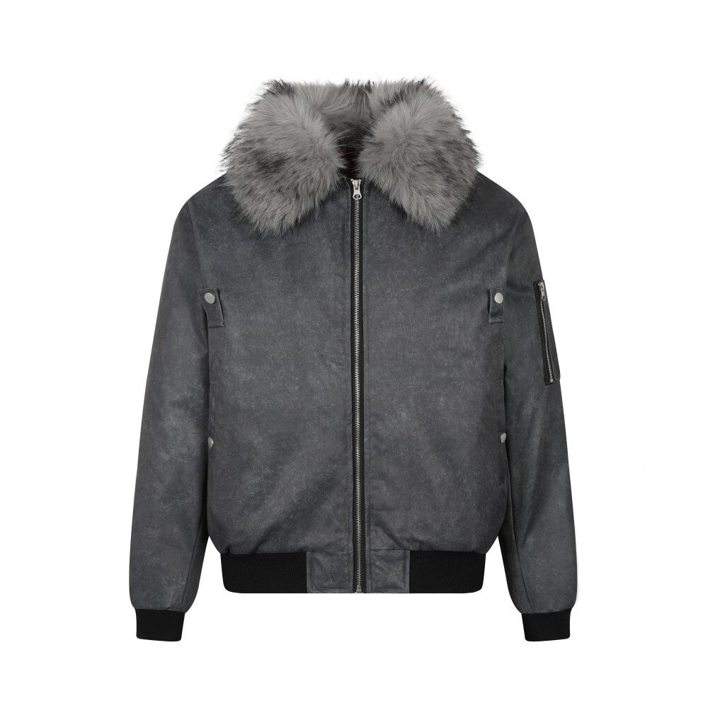 Vintage American Detachable Fur Collar Red Lining Aviator Jacket