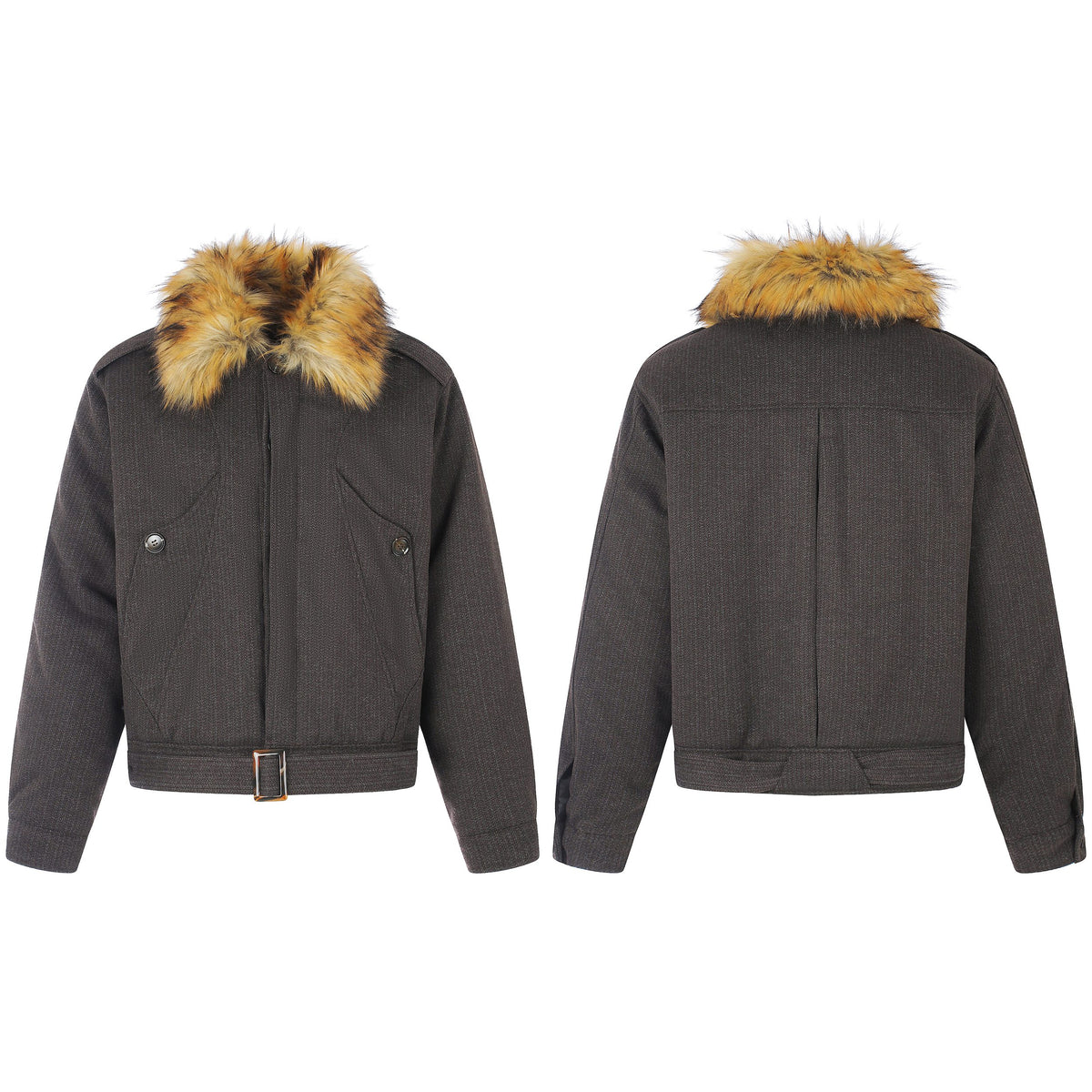 Omirad Faux Fur Collar Buckle Bomber Jacket