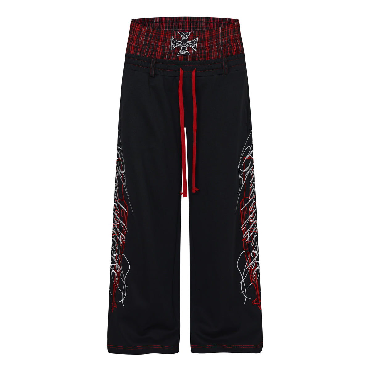 Omirad Plaid Layer Graphic Wide-Leg Pants