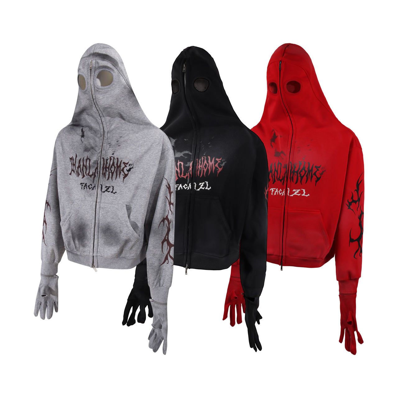 American Streetwear Graphic Print Glove-Style Cuffs Hoodie