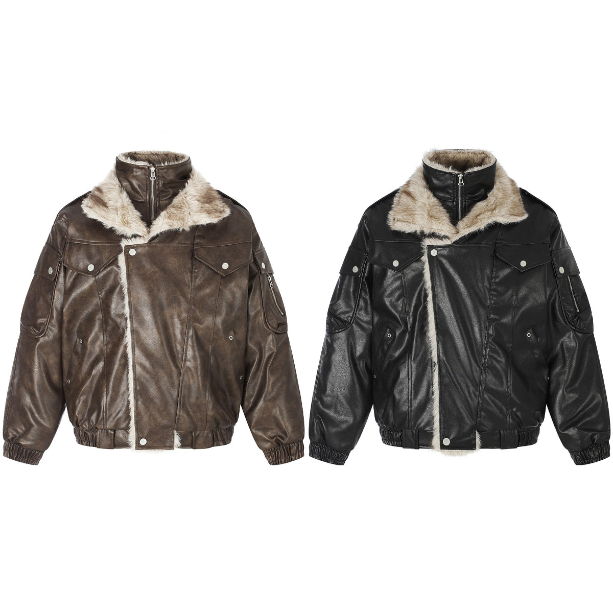 Omirad Faux Fur Trim Utility Bomber Jacket