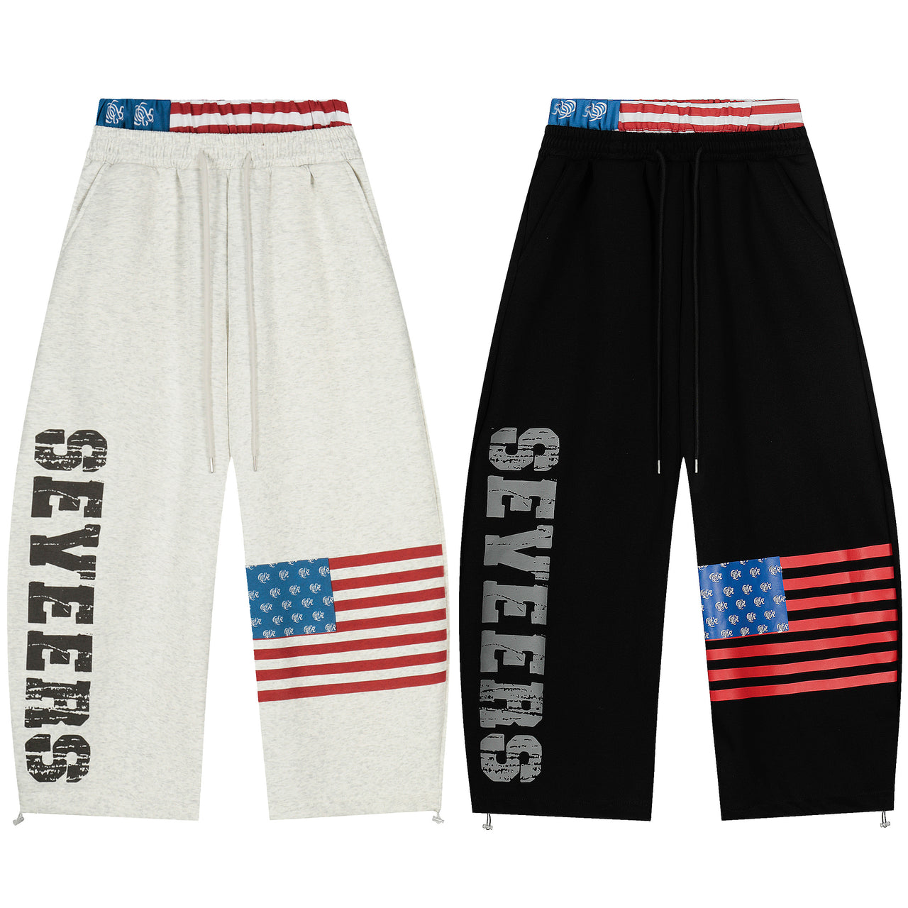 Vintage Digital Print Double-Waist Pants