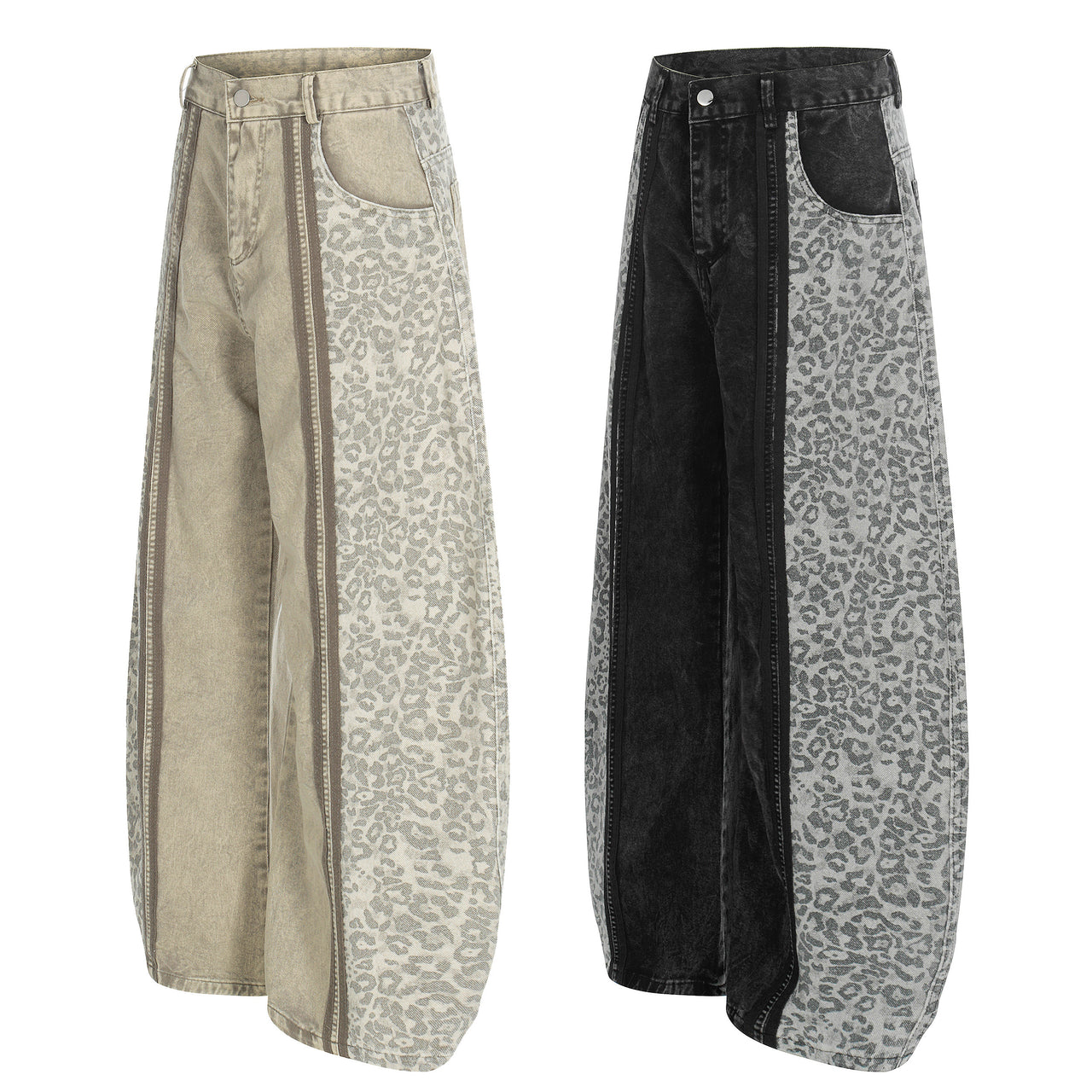 Omirad Leopard Panel Denim Pants