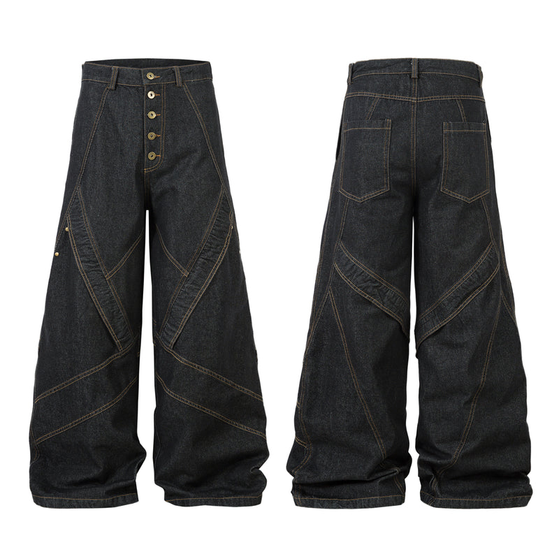 American Streetwear Deconstructed Patchwork Jeans
