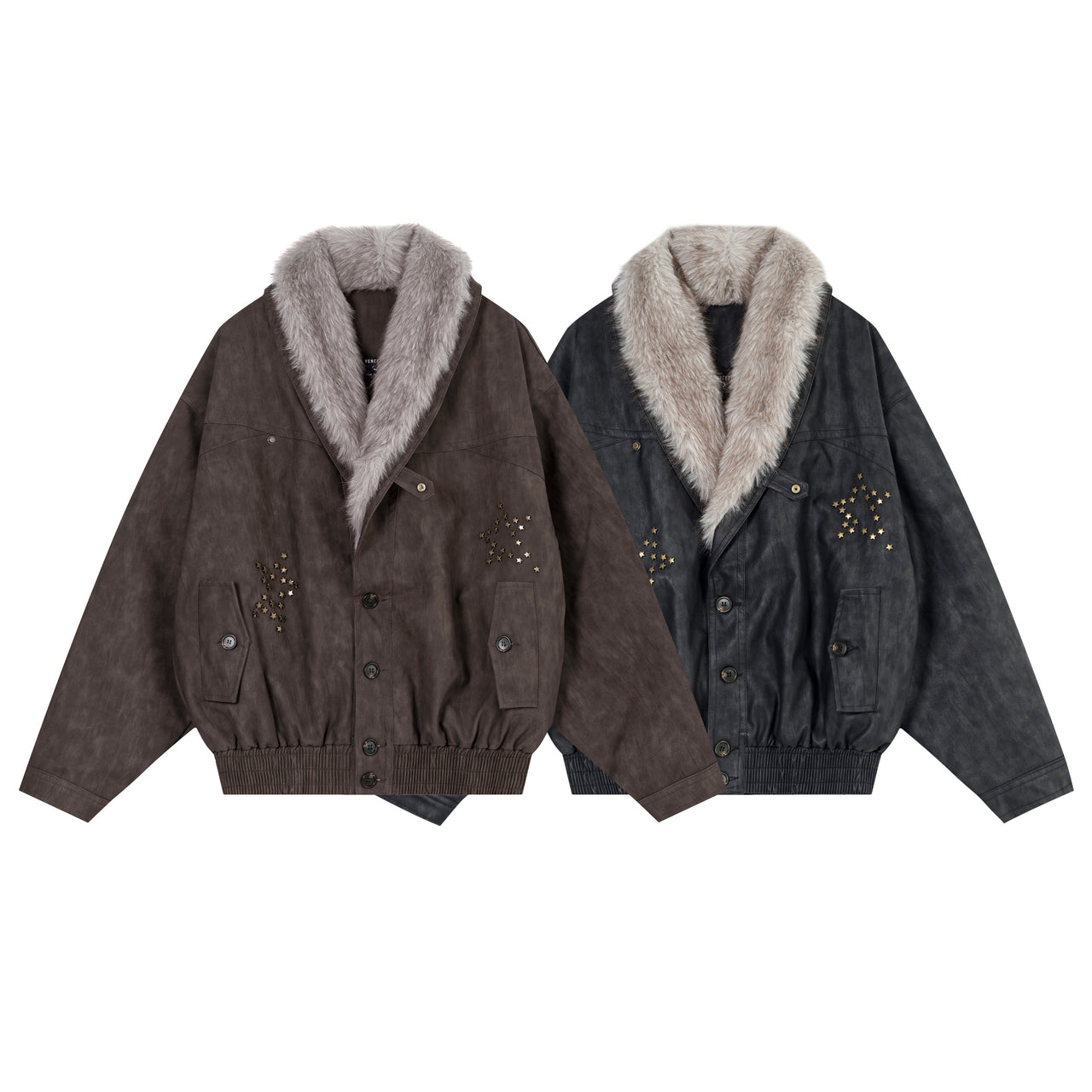 Omirad Fur-Collar Studded PU Jacket