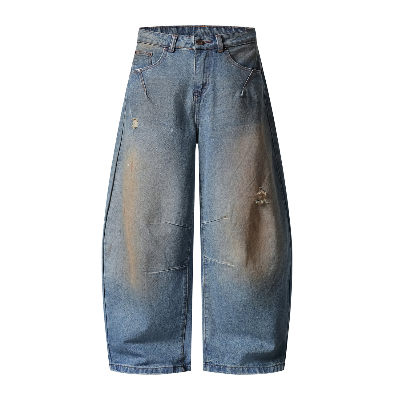 Streetwear Clay-Dyed Distressed Curved-Cut Jeans