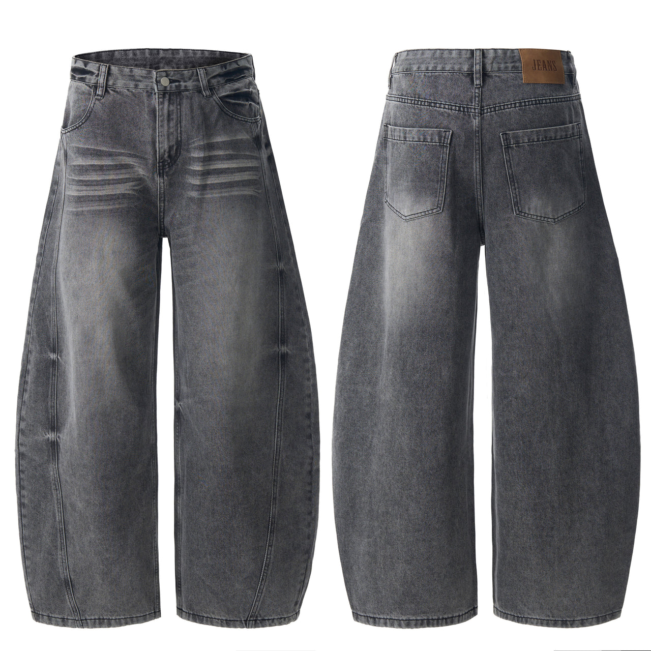 American Vintage Washed Pleated Textured Curved Blade Jeans