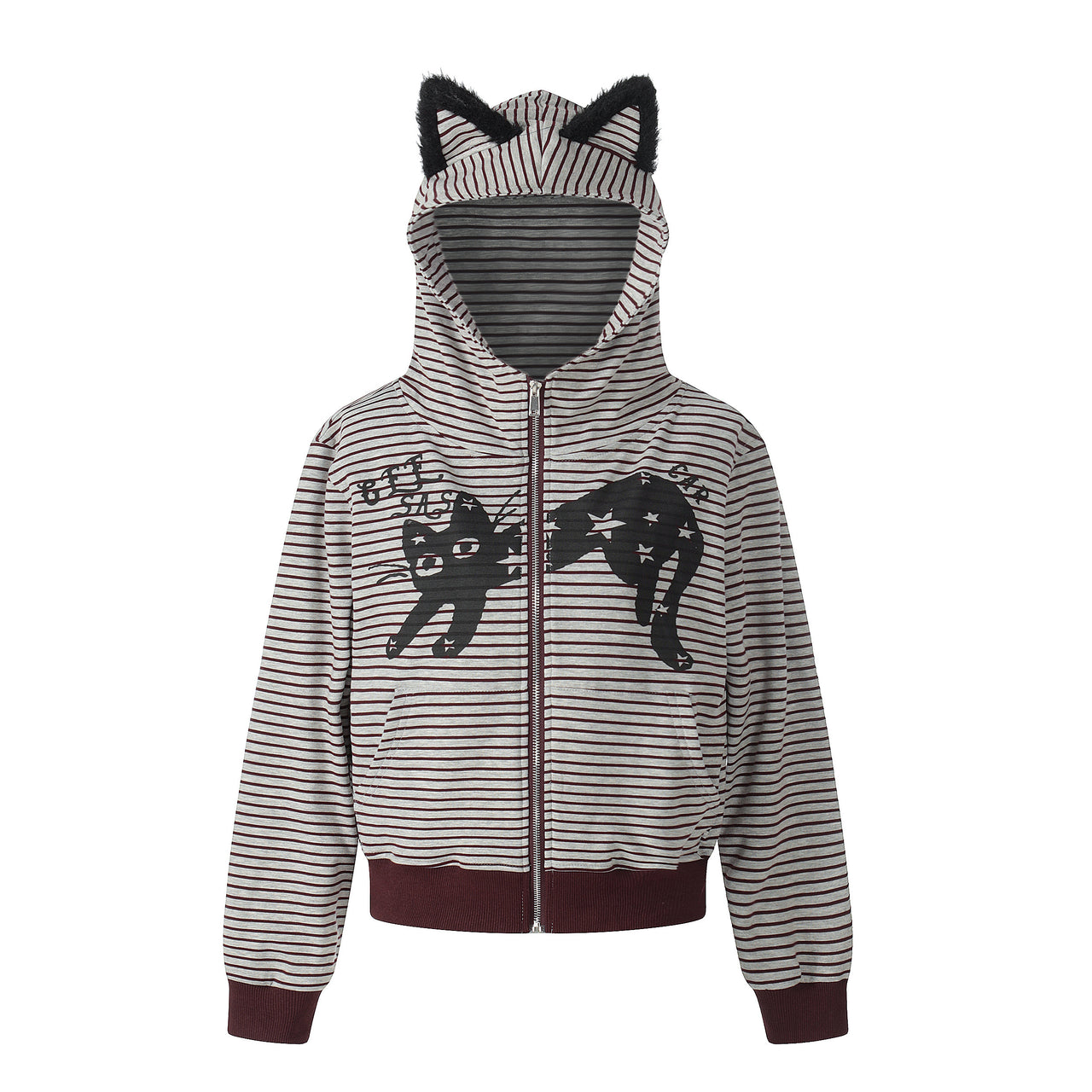 Omirad Cat-Ear Graphic Zip-Up Hoodie