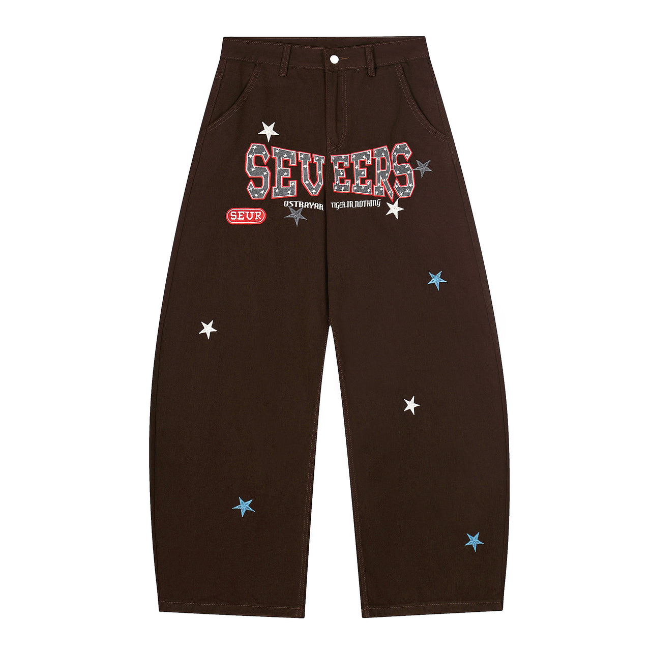 Streetwear Star Letter Embroidered Scimitar Jeans