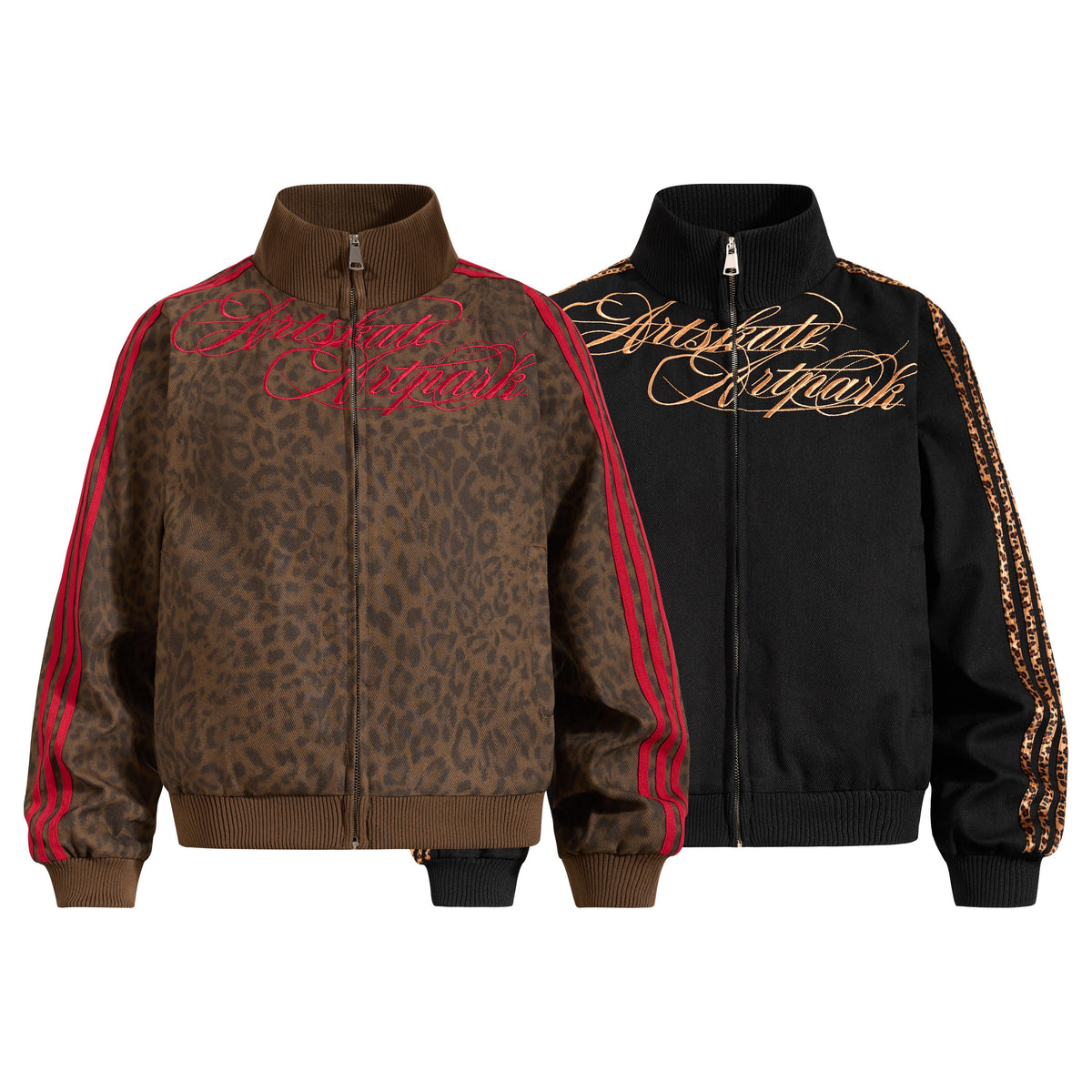 Omirad Leopard Stripe Script Zip-Up Jacket
