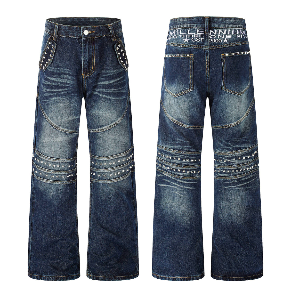 Omirad Studded Panel Washed Wide-Leg Jeans