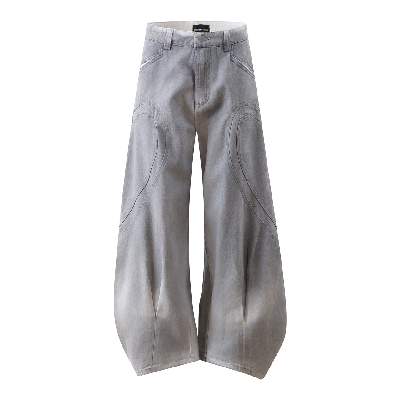 Dirty Patchwork Deconstructed Pleated Curved Blade Jeans