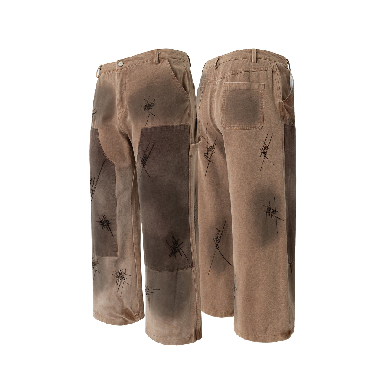 Scratch Patchwork Aged Embroidered Work Pants