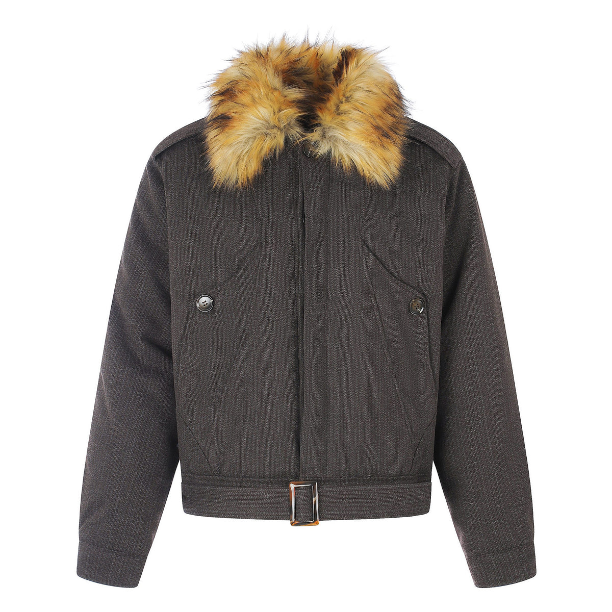Omirad Faux Fur Collar Buckle Bomber Jacket