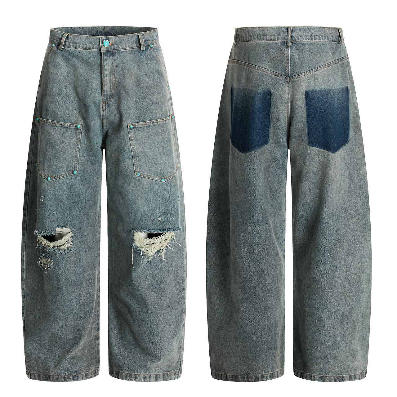 American Streetwear Ripped Patch Jeans