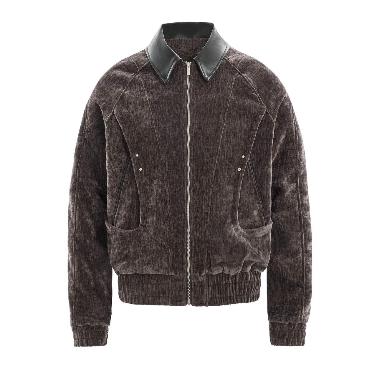 Retro American Leather-Collar Color-Block Workwear Jacket