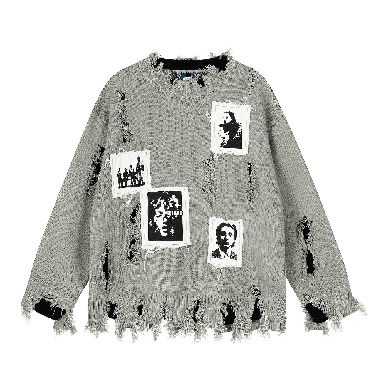 Omirad Distressed Photo Patch Knit Sweater