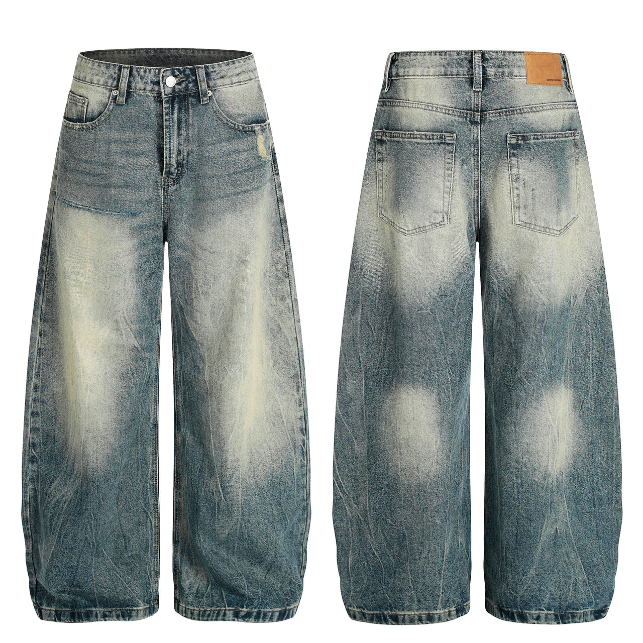 American Vintage Distressed Wash Curved Blade Jeans