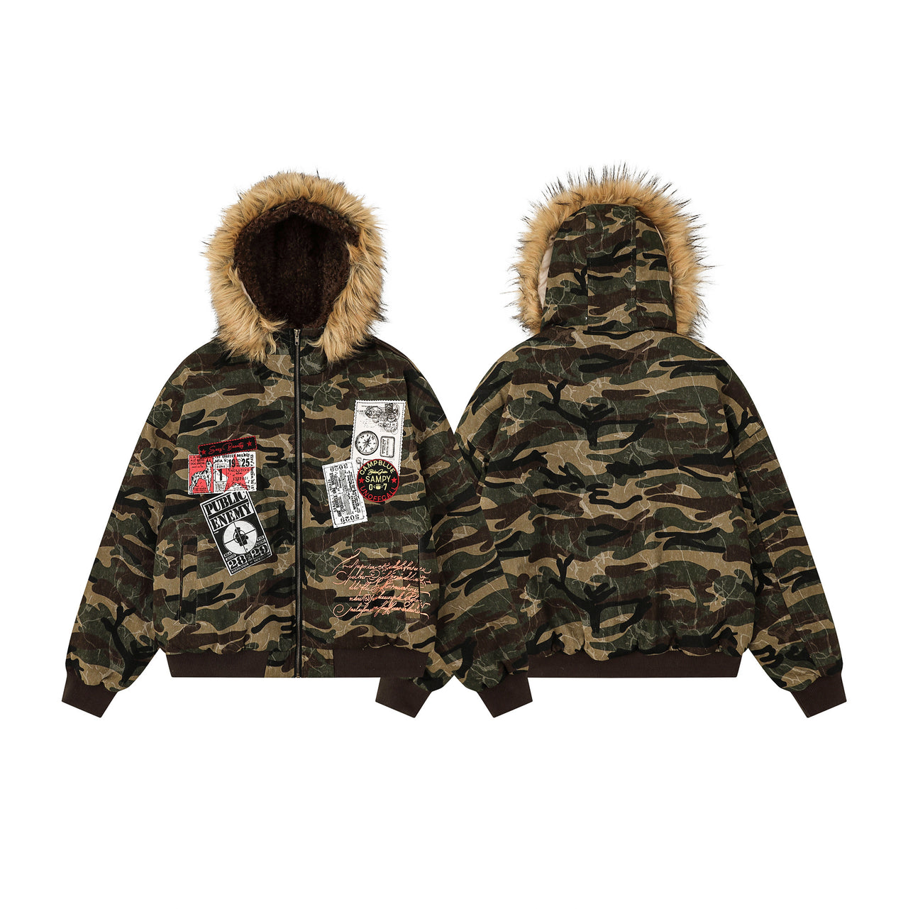 Omirad Patchwork Camo Fur Jacket