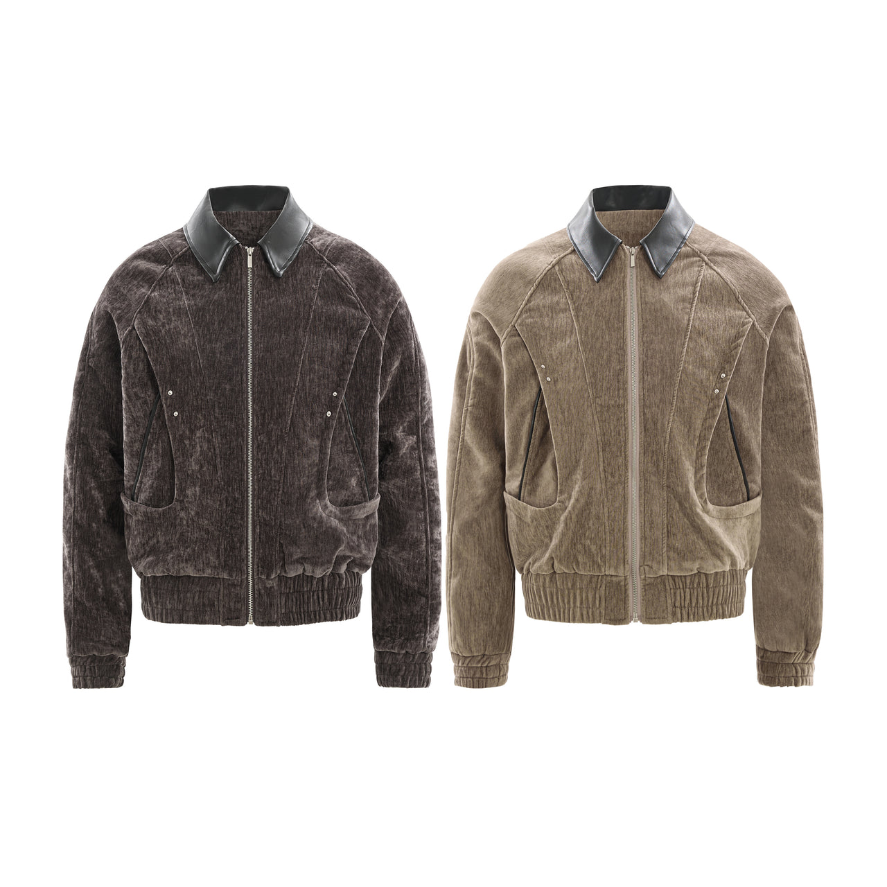Retro American Leather-Collar Color-Block Workwear Jacket
