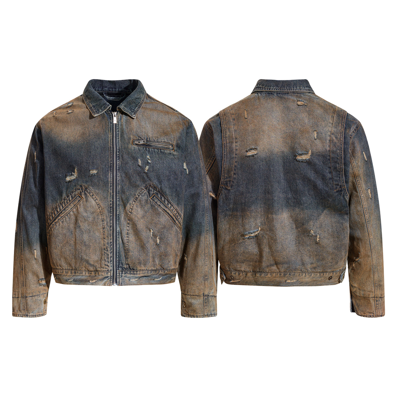 Vintage Distressed Mud-Wash Denim Jacket