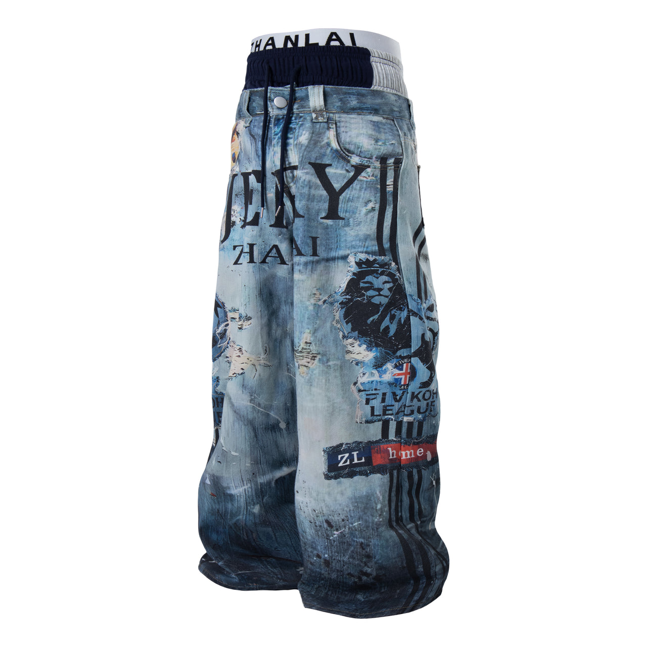 Omirad Layered Waist Graphic Denim Pants