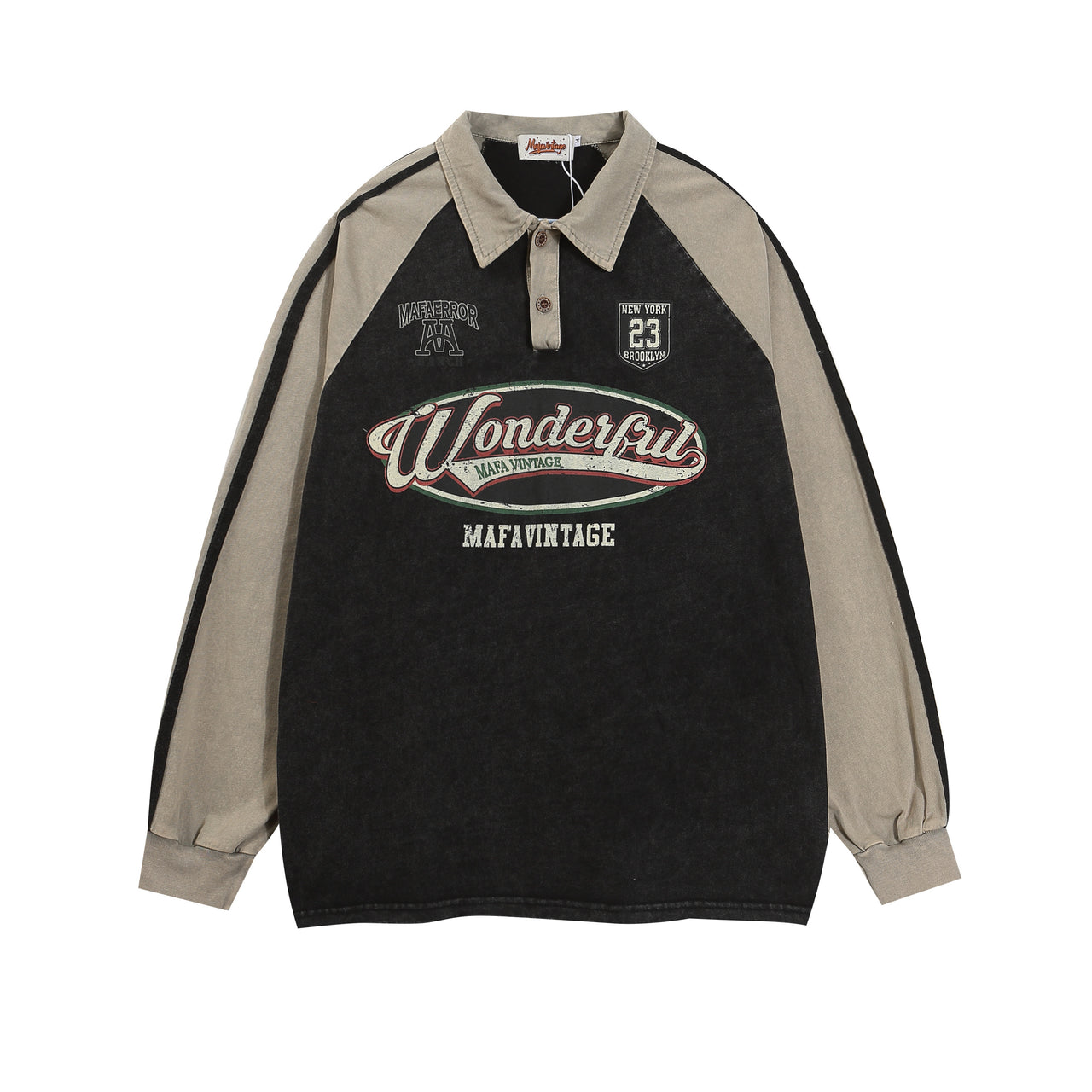 American Vintage Letter Print Colorblock Sweatshirt